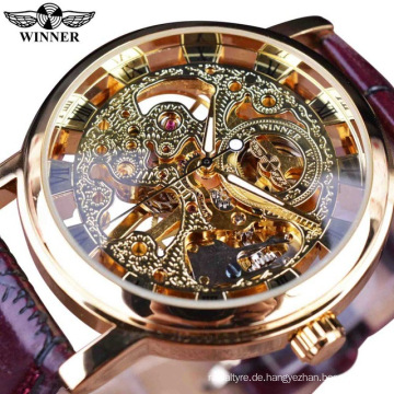 WINNER Top brand luxury hollow rhinestone high quality movement stainless steel reloj blanco winner skeleton watch men